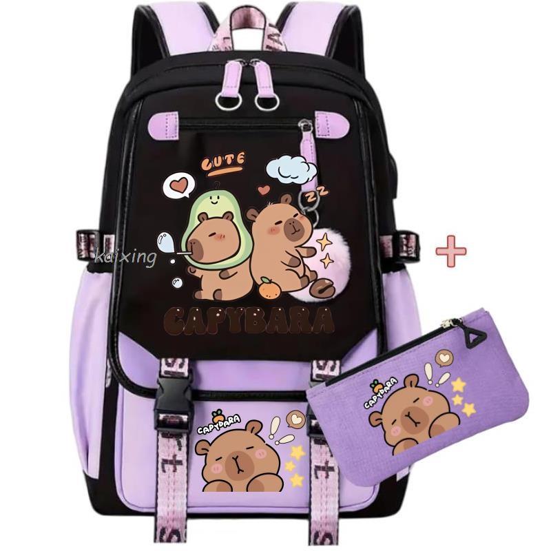 Kawaii Capybara School Backpack College School Casual Daypack Teens Bag Large Capacity Adjustable Strap Schoolbag For Gifts