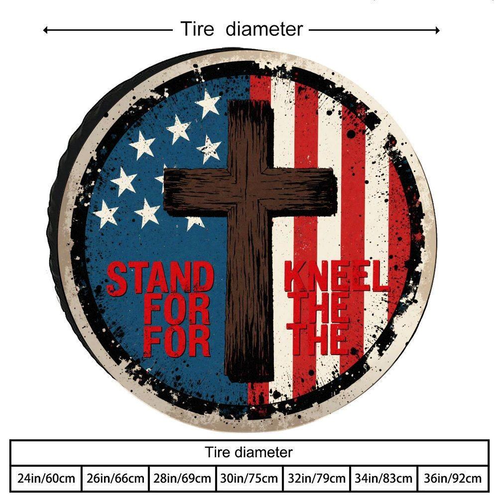 Vintage Christian Cross American Flag Tire Cover Polyester Waterproof Protector for SUV Truck