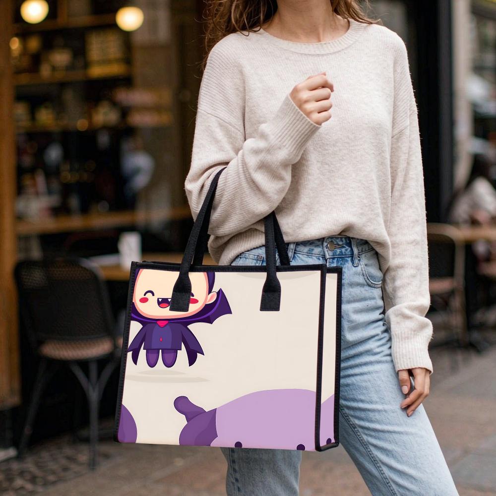 Cute Vampire Print Tote Bag Portable Casual Shopping Handbag for Daily Use