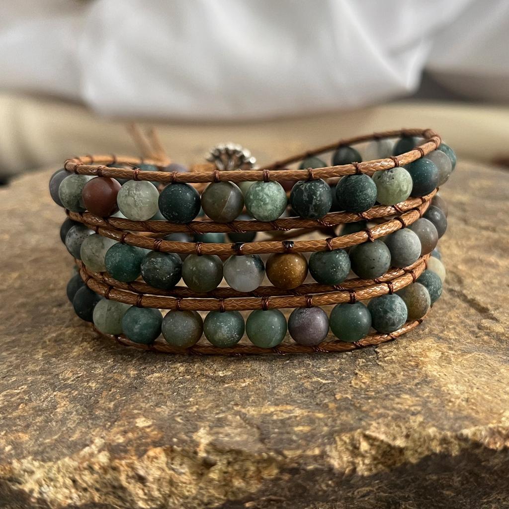 Natürlicher Stein Handgewebtes Armband Damen Bohemian Mehrschichtiges Wickel-Handseil Tigerauge Stein Armband.