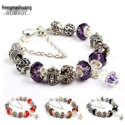 European & American Colorful Crystal Crown Beaded Bracelet for Women - Handmade Lampwork Beads Jewelry.
