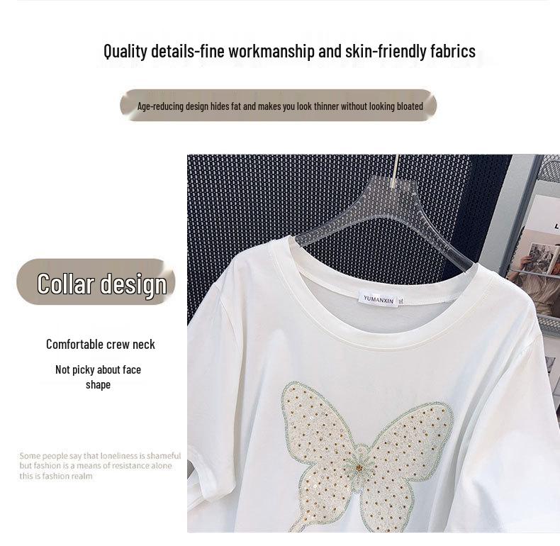 Round Neck Plus Size Mid-Length Loose Short-Sleeve Women's T-Shirt (200/300/350 Jin)