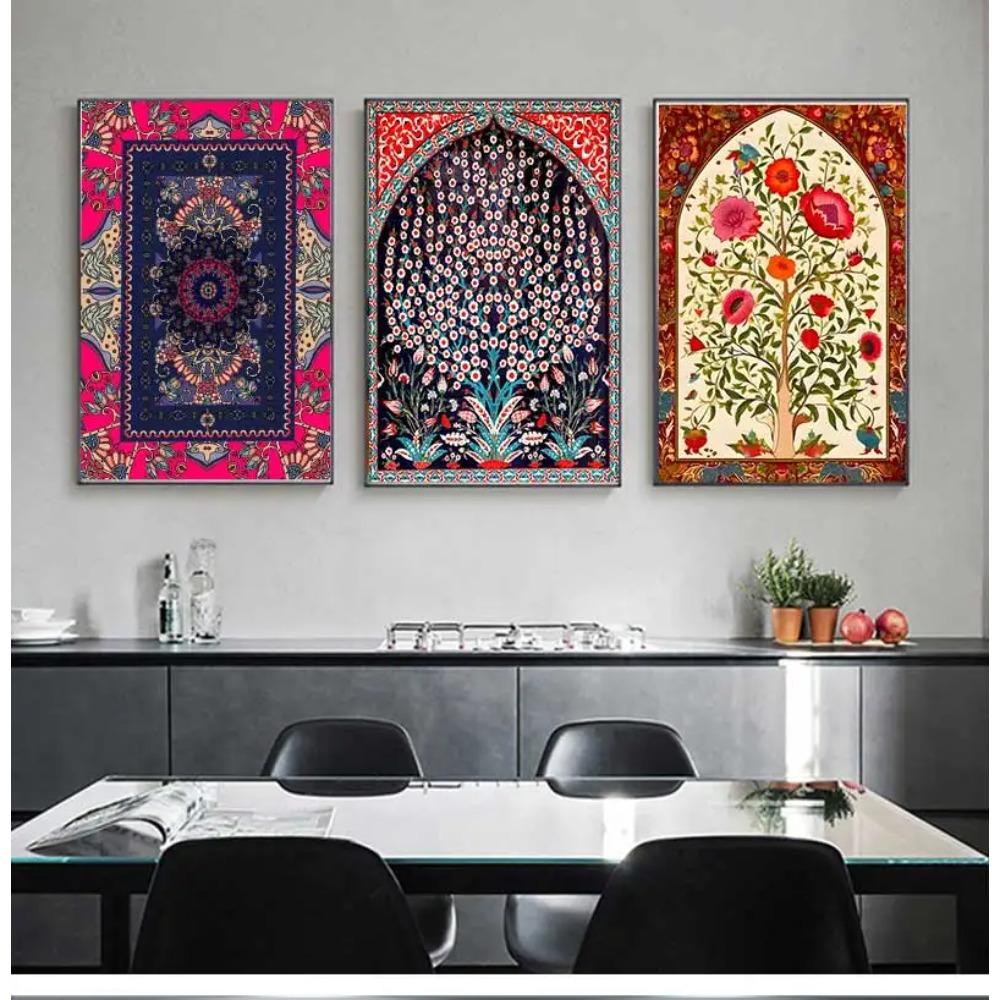 Turkish Tile Tree of Life Watercolor Painting Prints Traditional Ottoman Floral Wall Art Picture Canvas Poster Home Decor