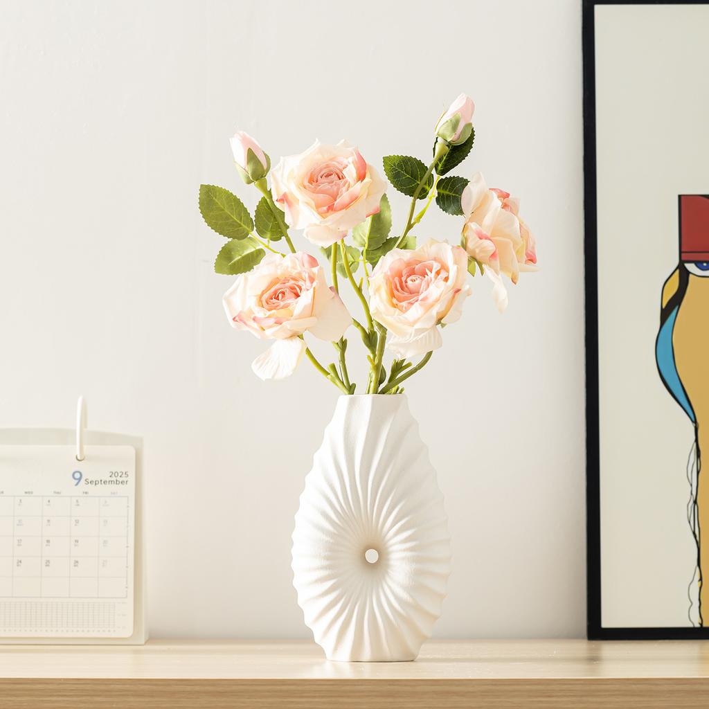 Corrugated Pointed Nozzle Flower Insert Creative Ceramic Vase High-End Ornament Home Desktop Simple Soft Decoration