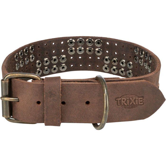 Collier Pour Chien - TRIXIE - Marron - Cuir Rustique - Taille M - Rivets Décoratifs