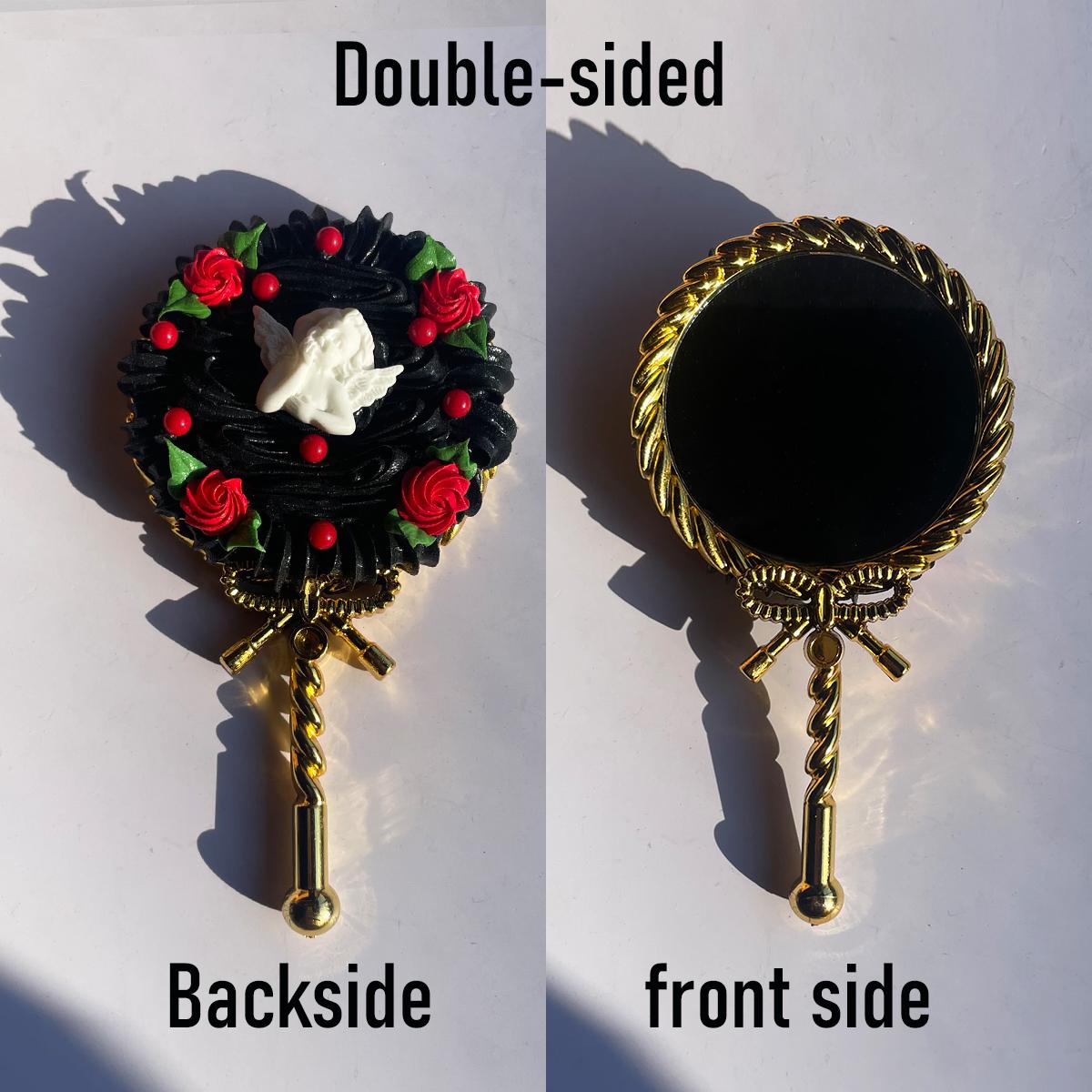 

Vintage and gorgeous handheld vanity mirror, with fake cream decoration suitable for home or carrying girl s items with you