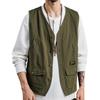 Spring Autumn Fishing Vest Solid Color Pockets Sleeveless V Neck Korean Style Loose Waistcoat for Outdoor