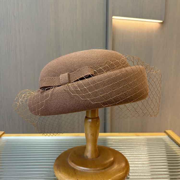 French Mesh Knot Wool Beret Women'S Autumn And Winter Fashion Dome Curled Top Hat Foreign Style Painter Hat