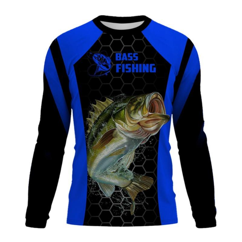 Spring and Autumn Men's 3D Printing Fish Pattern T-shirt Fashion Casual Long Sleeved Clothing Outdoor Fishing T-shirt XS-5X