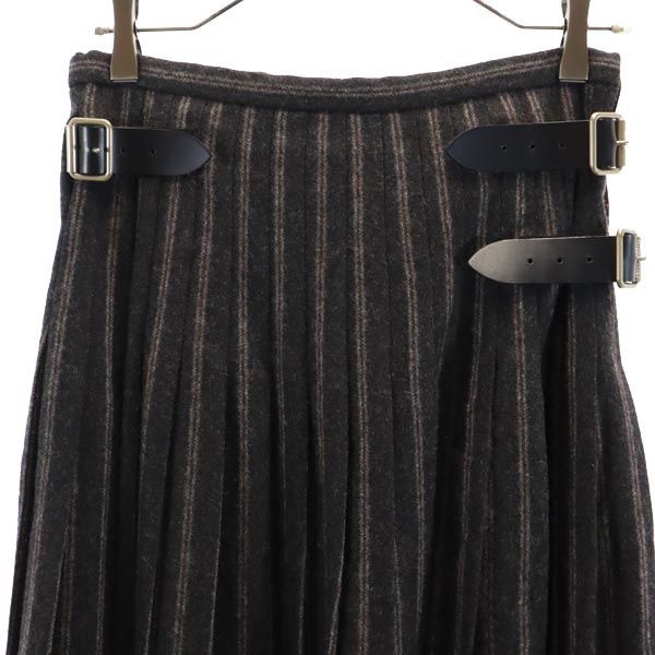 beautiful people Wool Blend Long Length Wrap Skirt 36 Gray Back Pleated Women Used