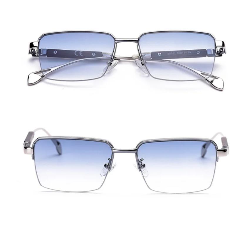 Men'S High-End Light Luxury Half Frame Sunglasses Travel Sunglasses With Metal Frames Wood Grain Brown Driving Glasses