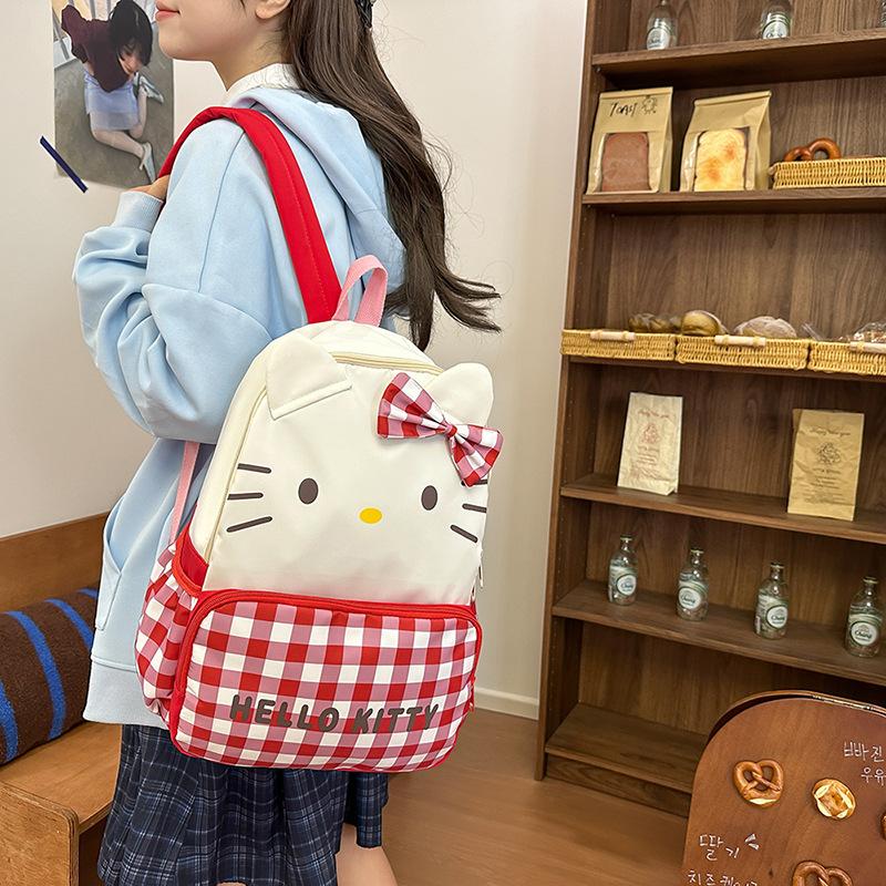 Sweet bow milk tea color backpack large capacity versatile cute cartoon schoolbag casual light backpack