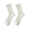 Women's White Mid-Calf Cotton Mesh Slouch Socks with Wood Ear Edge – Breathable, Thin, Summer Style