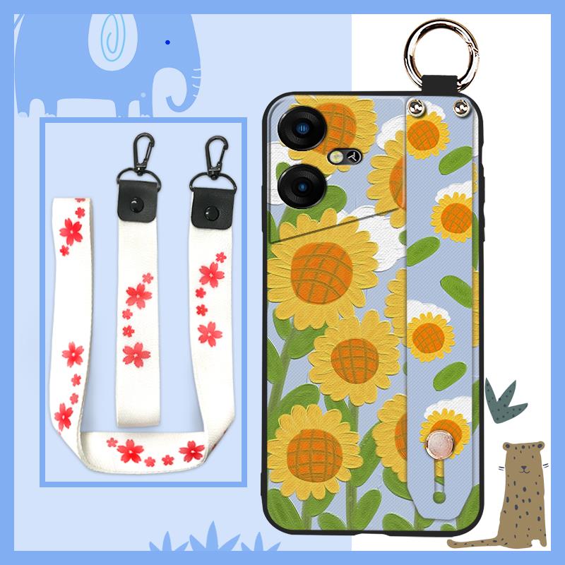 Protective Dirt-resistant Phone Case For Tecno Pova Neo3/LH6N Wrist Strap Phone Holder Oil Painting Anti-dust Silicone