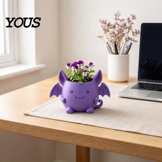 Halloween Home Decor 3D Printed Devil Bat Flower Pot, Gothic Planter Pot with Creative Gardening Present for Plant Lovers Wings Office Desk