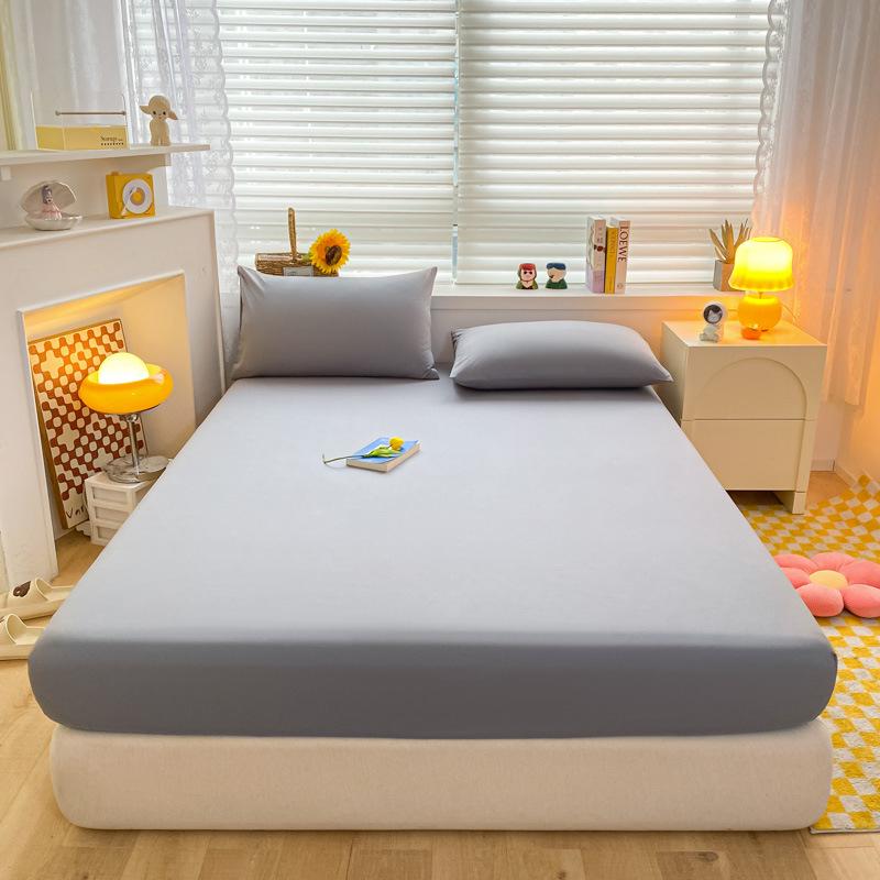 Zestaw prześcieradeł z gumką z bawełny pranej w jednolitym kolorze: Całkowicie otulający, antypoślizgowy narzutka na łóżko - Trzyczęściowy na każdą porę roku