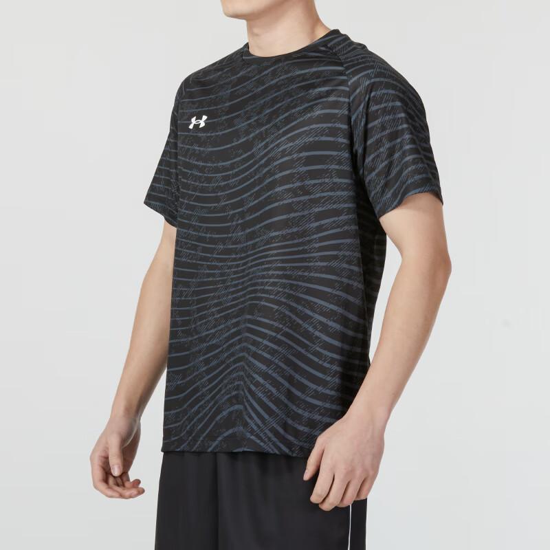 Under Armour Striped Breathable Printed Round Neck Short Sleeve Raglan T-Shirt Unisex Tops Black 24500510-001