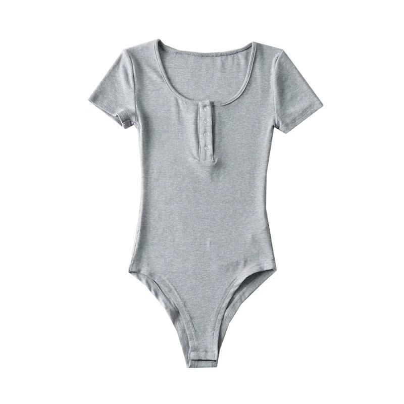 

Летняя Новинка Silm Цельный Женский Футболка с Коротким Рукавом Планка Кнопки Эластичный Хлопок Ластовица Цельный Сексуальная Базовая Футболка Light gray S