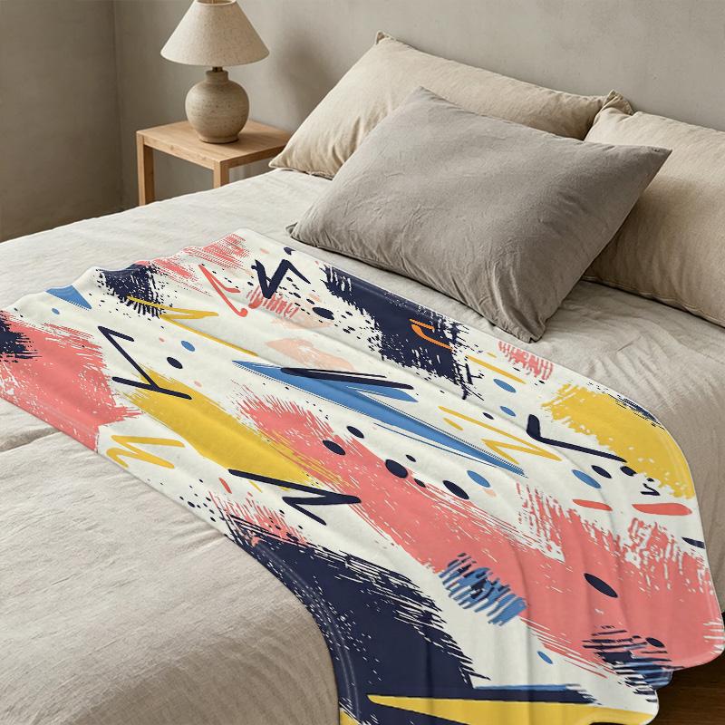 Thick Warm Flannel Blanket Abstract Art Design, Soft Skin-Friendly Blanket for Couch, Bed, Guest Room, Christmas & Halloween Use