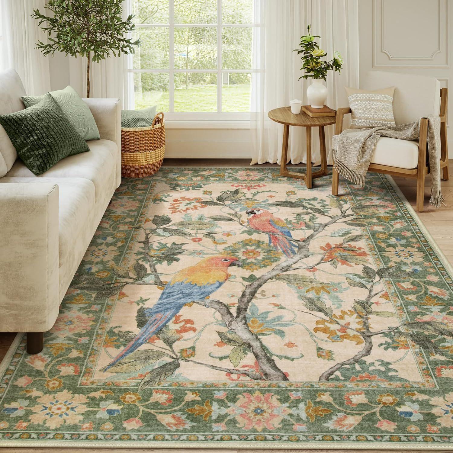 Retro Dieren- en Planten Groot Banktapijt, Huis Woonkamer Tapijt, Studiekamer Tapijt, Slaapkamer Tapijt, Vuilafstotend Vloerkleed 80*160cm
