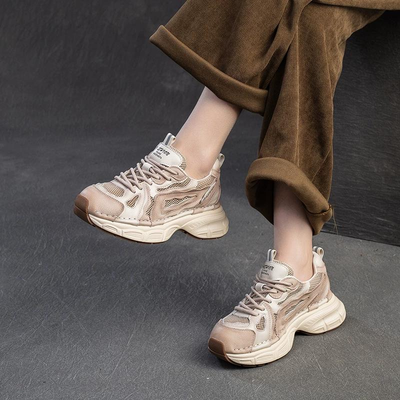 Fashion GKTINOO 2025 Spring Autumn Lace-up Shoes Women Sneakers Genuine Leather Thick Soled Handmade Comfortable Retro Platform Sneakers