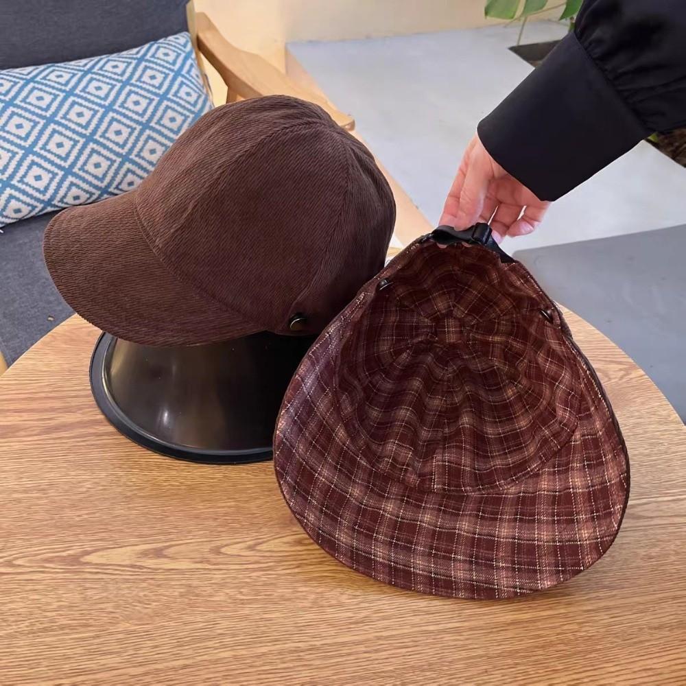 Double-side Baseball Cap Adjustable Peaked Cap Fashion Checkered Hat  for Women