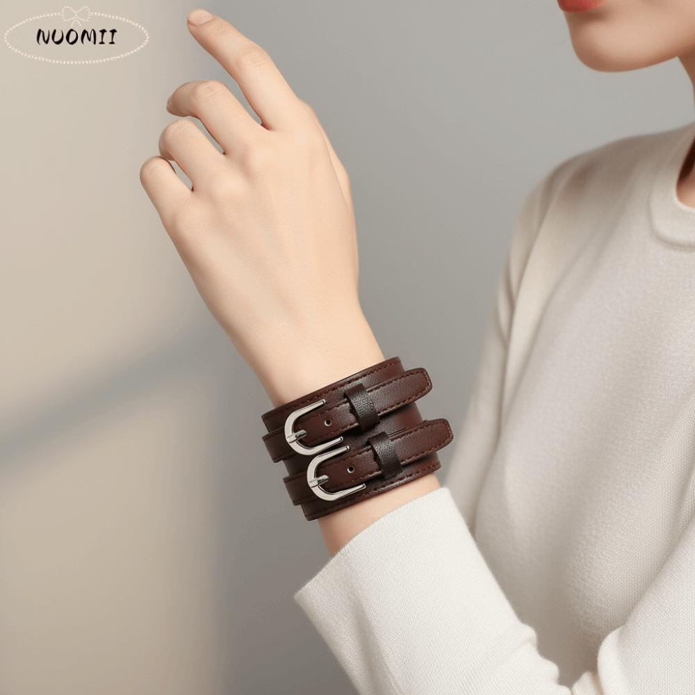Armlet Double-Row Belt Design Bangle Euro-American Style Wrist Jewelry Dual-Strap Leather Bracelet Detachable Geometric