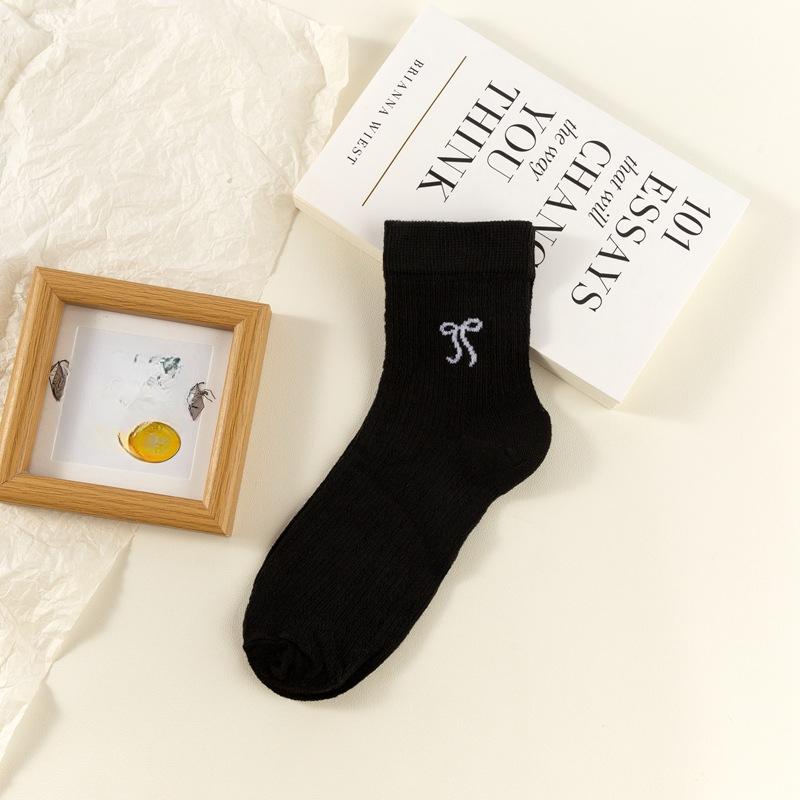 

10 пар летних тонких носков до середины икры, хлопковые носки, бесшовный бантик, летние сетчатые дышащие короткие носки, летние с вырезами 10 pairs чёрный