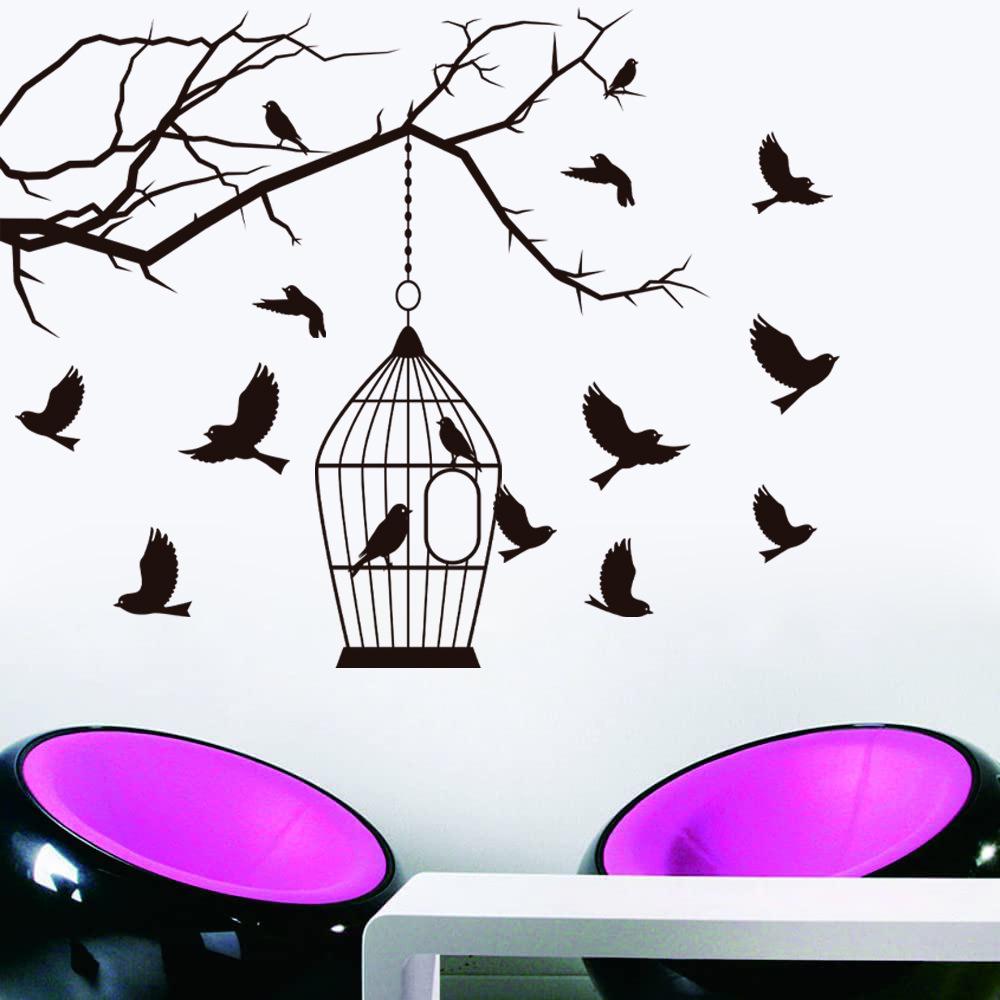 Black Branch Birdcage Wall Sticker for Bedroom, Living Room, or Entrance Decor