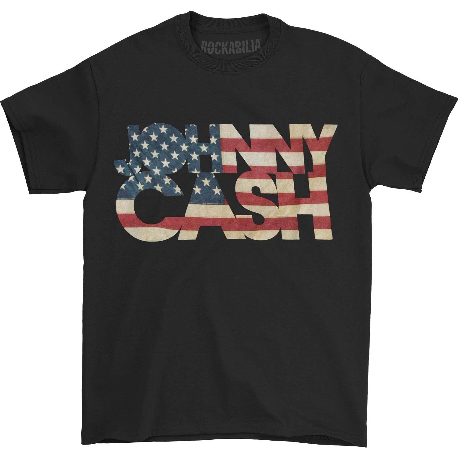 Men s Johnny Cash Flag T-shirt Small Black S