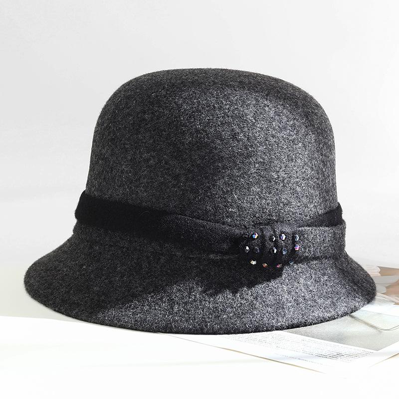 New wool bucket hat women's autumn and winter elegant basin hat outdoor leisure warm woolen top hat
