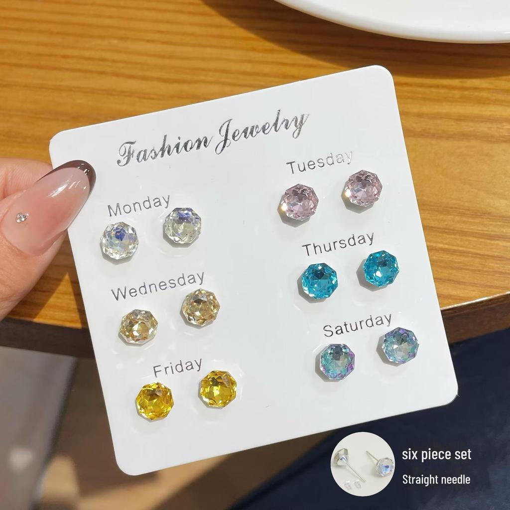 Flashing Millennium Eight-Sided Zircon Rose Ear Studs for Women - Personalized Multi-Faceted Exquisite Design