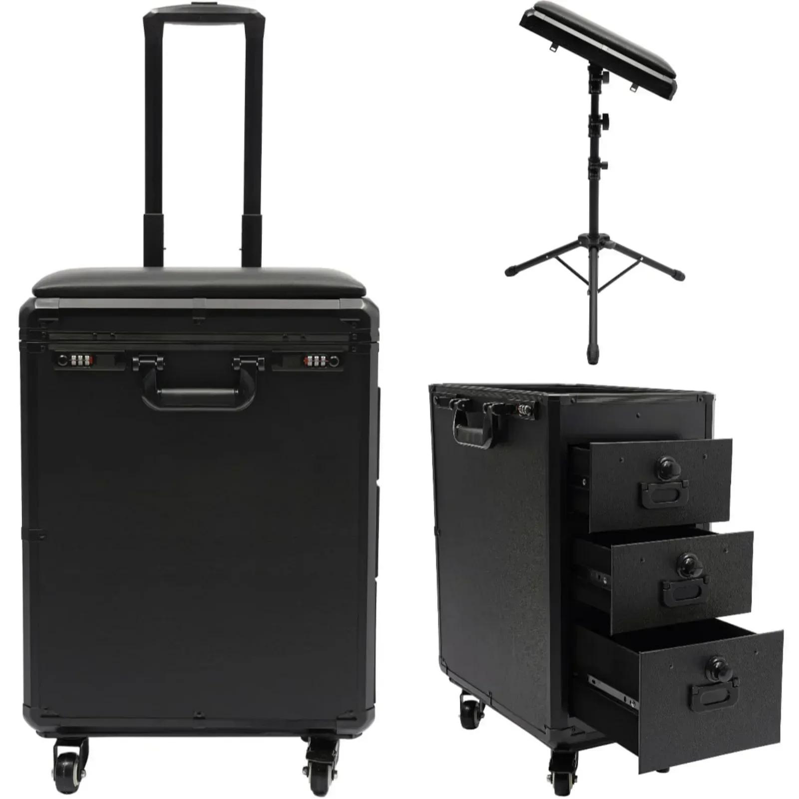 

2 in1 Tattoo Travel Case Tattoo Carrying Case Tattoo Workstation Portable Black with Tattoo Armrest Stand&3 Drawers