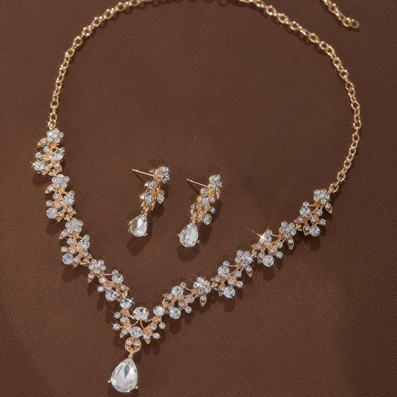 Fashion Bridal Jewelry Wedding Accessories Zircon Rhinestone Set Wedding Banquet Party Versatile Luxury Women's Necklace Earring