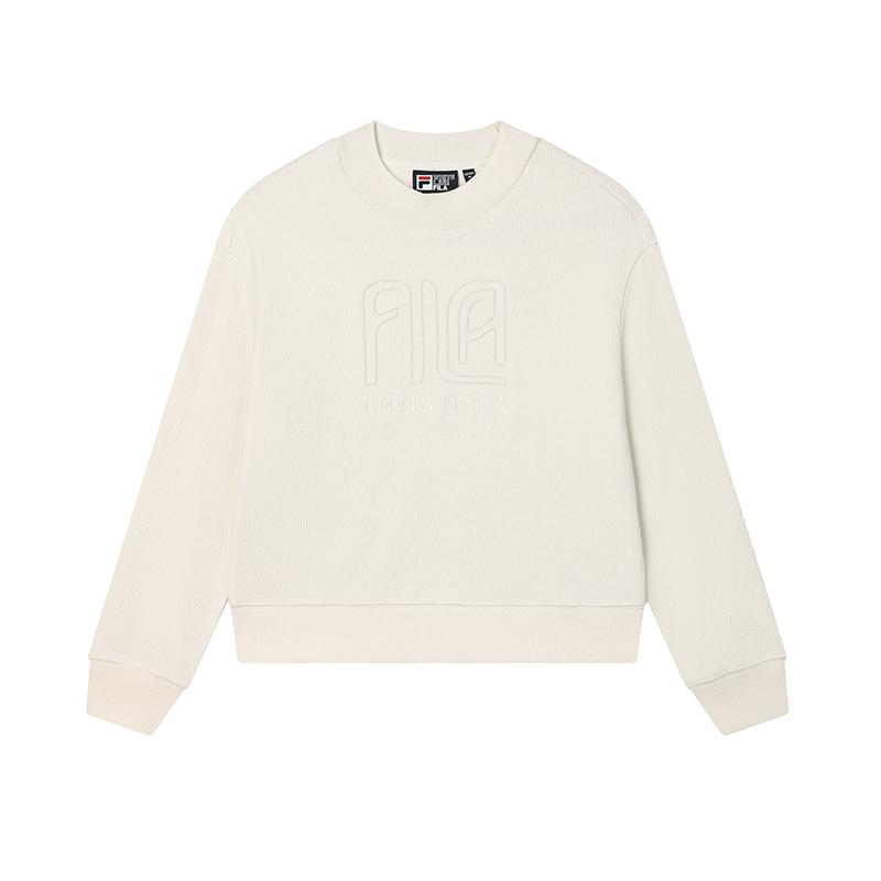 FILA White Series Casual Comfortable Knit Pullover Long Sleeve Sweatshirt Women sweatshirt Ice-White F11W513201F-IV