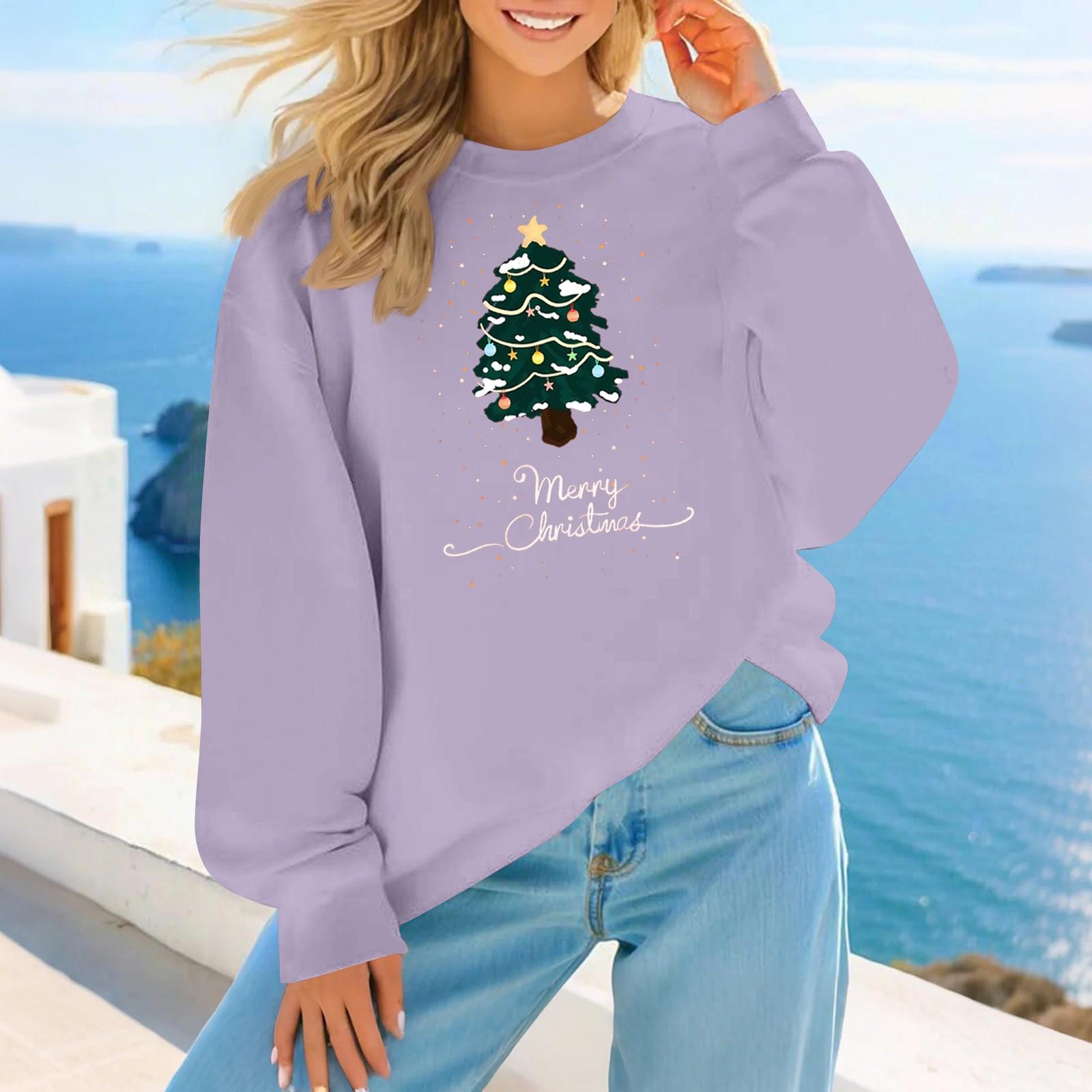 

Women s Fashion Casual Christmas Print Fall And Winter Loose Round Neck Pullover Sweatshirt Top XXL
