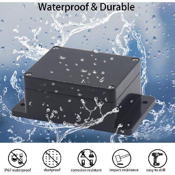 Project Box ABS Black Electrical Boxes IP65 Outdoor Waterproof Box Electronic Junction Box Fixed Ear Power Enclosure with Cable Glands for DIY