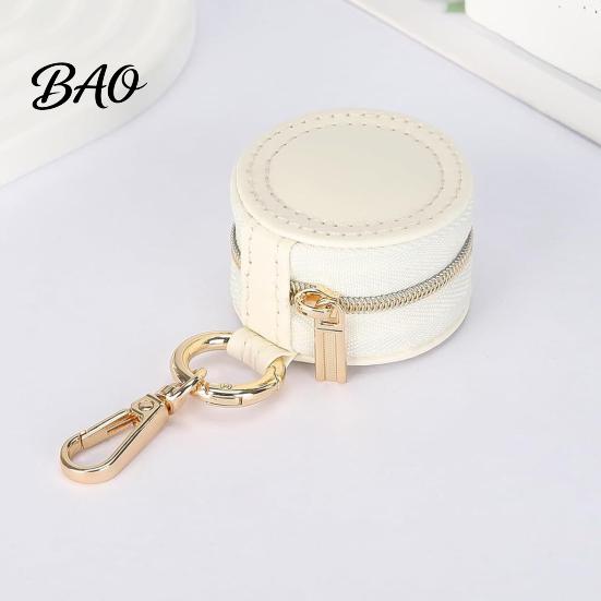 Wear Resistant Jewelry Pouch Portable Box Keychain, PU Leather Travel Organizer Case, Soft Small Case for Rings Velvet Lining Secure Zipper