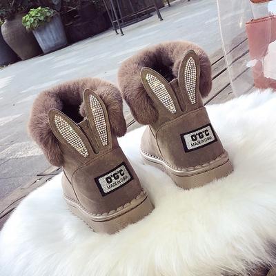 Autumn and Winter New Snow Boots Women's Medium Tube Thick Plush Waterproof Cotton Boots Rabbit Ear Cotton Boots Cross-border