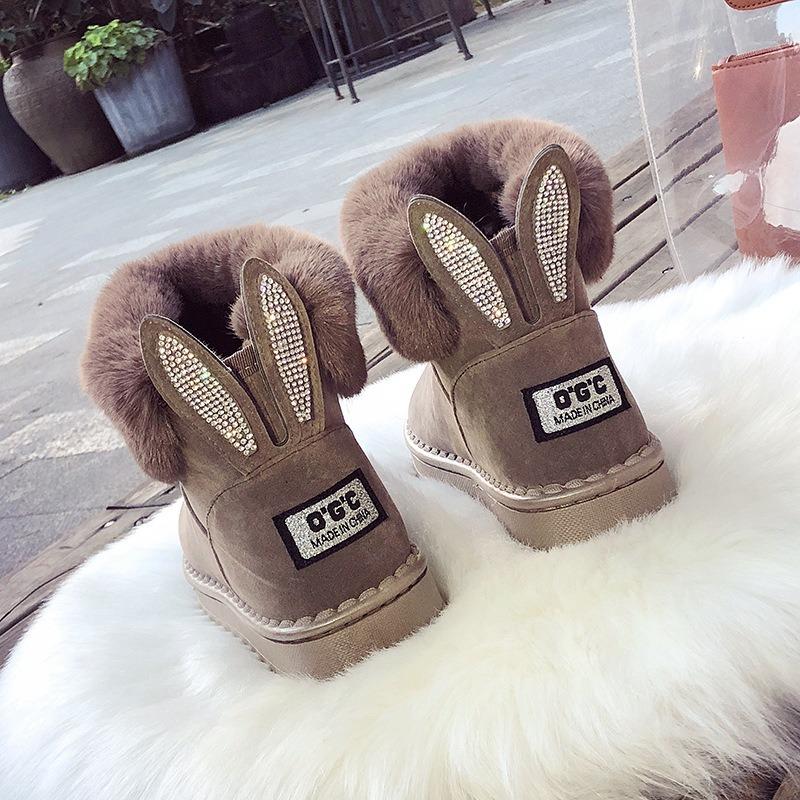 Autumn and Winter New Snow Boots Women's Medium Tube Thick Plush Waterproof Cotton Boots Rabbit Ear Cotton Boots Cross-border