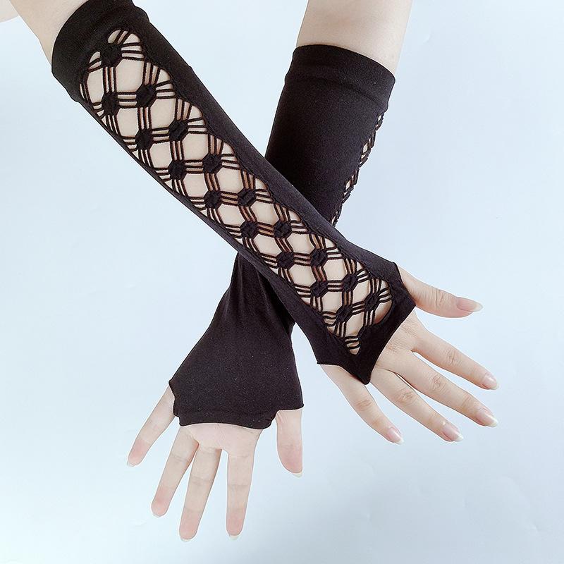 Black Sexy Fishing Net Hollow Out Fingerless Gloves Nightclub Party Performance Elastic Hollow Out Punk Long Arm Cover