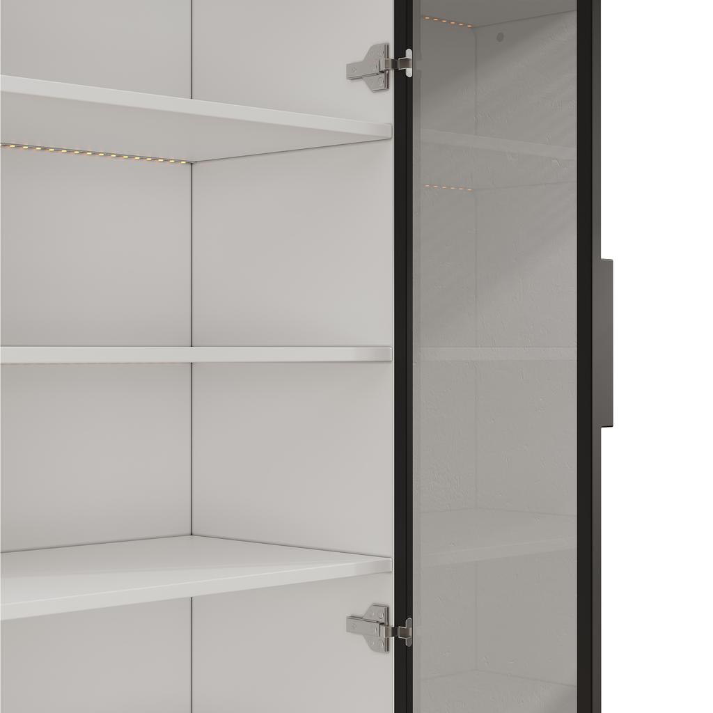 120*40*160 cm Combination Display Cabinet with LED Lighting – Made of Smoked Glass with Aluminum Frame and Two Doors in the Lower Section, Sideboard