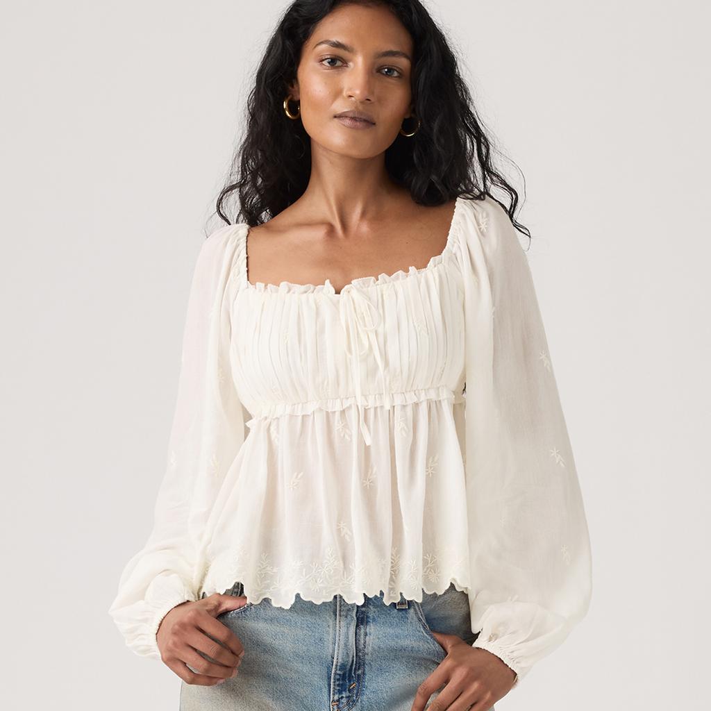 Levis Fashion Trend Puff Sleeve Lace Doll Top Women tops 005ZT-0002