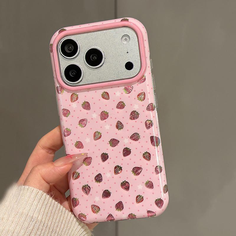 Ins Sweet Cute Bling Pink Strawberry Shockproof Phone Case For For Iphone 13 14 1 16 17 Pro Max Hard IMD TPU Back Cover