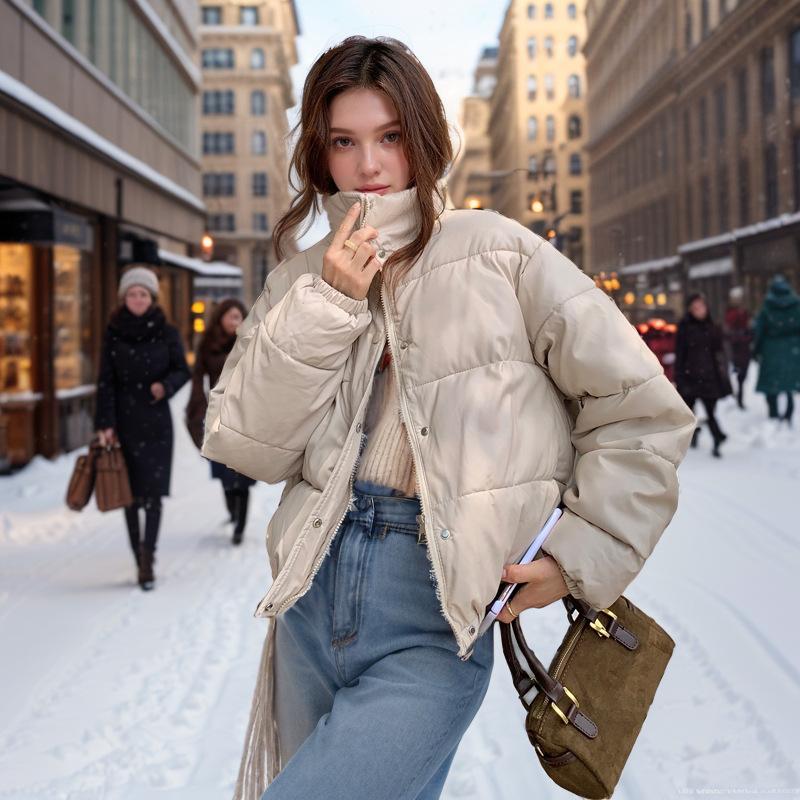 

GMXIA Женские винтажные повседневные однотонные принтованные куртки и пальто с длинным рукавом и стойкой на осень-зиму XXL белый