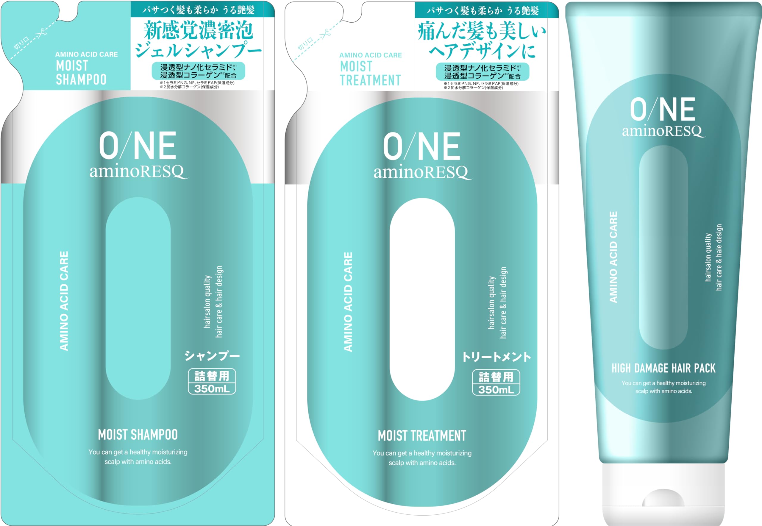 

aminoRESQ Amino Acid Shampoo and Treatment Hair Pack Damage Rich Fresh Floral O/NE (Refill + 3-Piece Set) 350mL/350g/200g [Salon Shampoo, Repair, синий