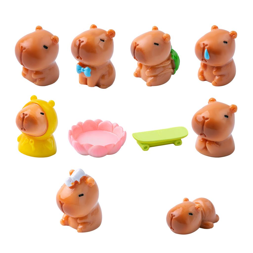 Neues 10-teiliges Capybara-Miniaturen-Set - Winzige Resin-Schreibtischdeko für Büro/Zuhause, Niedliche Tier-Foto-Requisiten & Sammlergeschenk