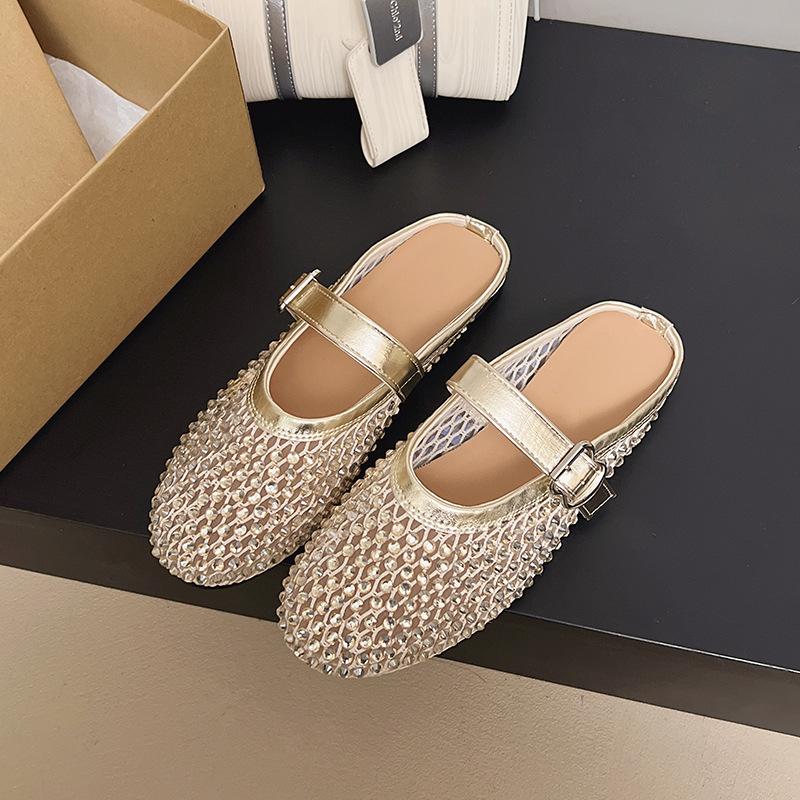 Summer rhinestone Mary Jane bag head slippers women's new summer wear half-support single shoes cool slippers