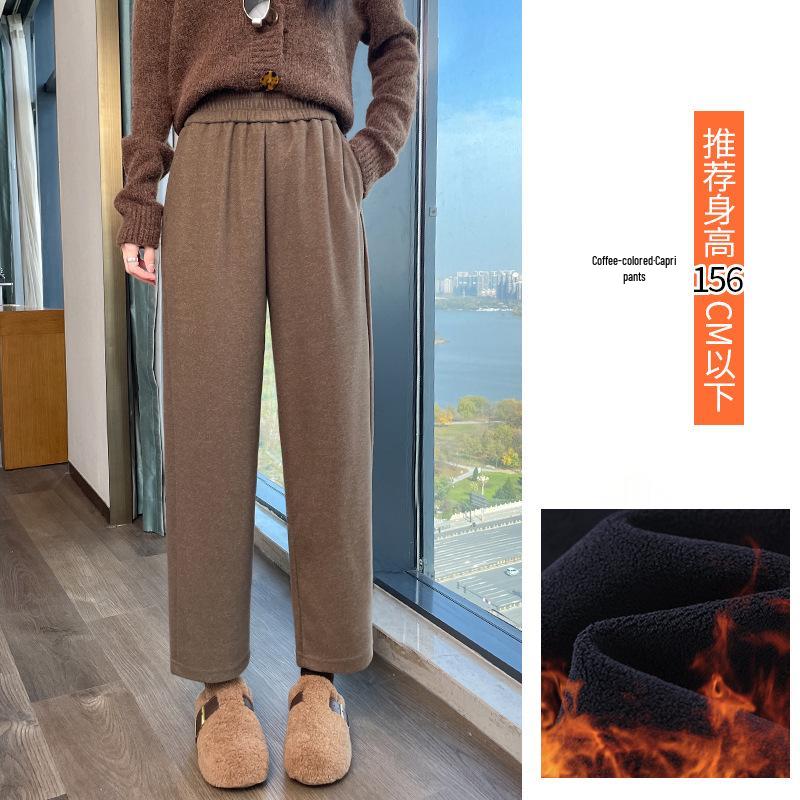 Women's Small Harem Pants - Autumn/Winter, 8/9 Length, Plus Velvet Thick Wool, Elastic Waist Casual Sweatpants