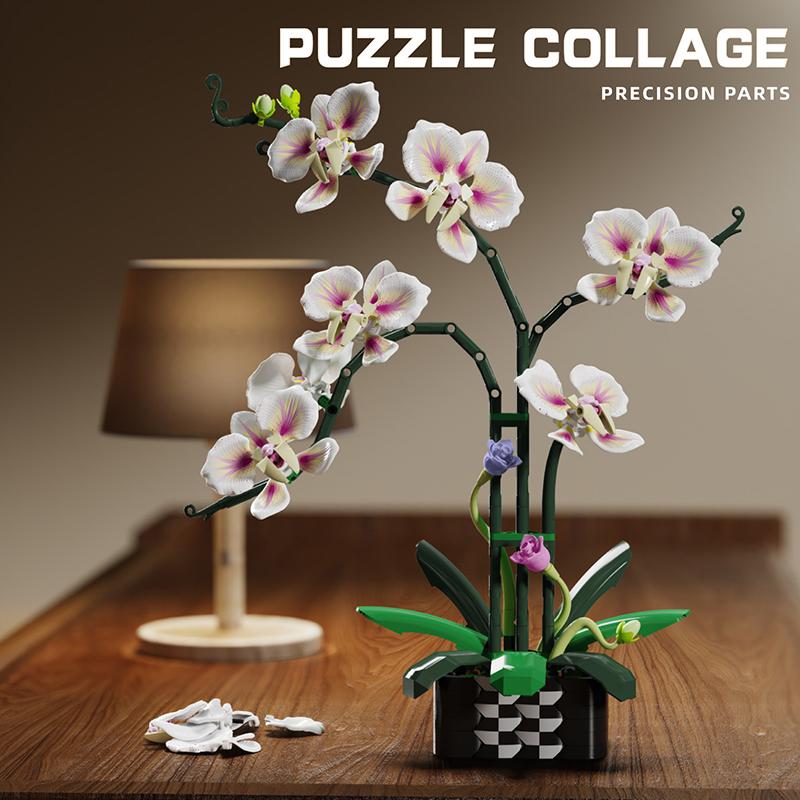 Textured Orchid Flower Building Blocks Set - Floral Home Decor & Christmas Gift Idea (DIY Artificial Blooms) 736PCS